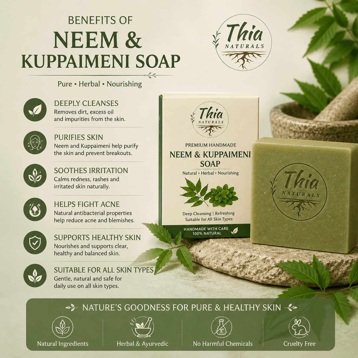 Premium Handmade Neem and Kuppaimeni Soap - Image 2